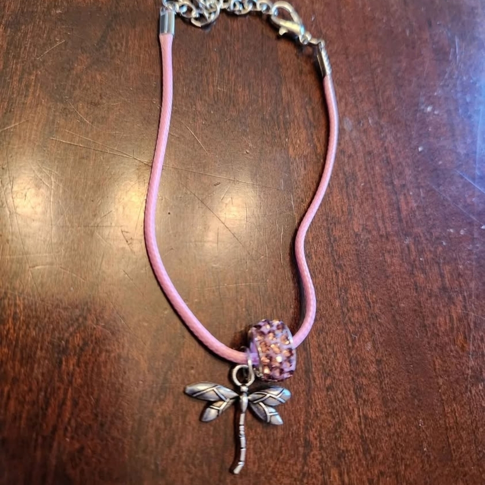 Pink Necklace with Dragonfly Pendant